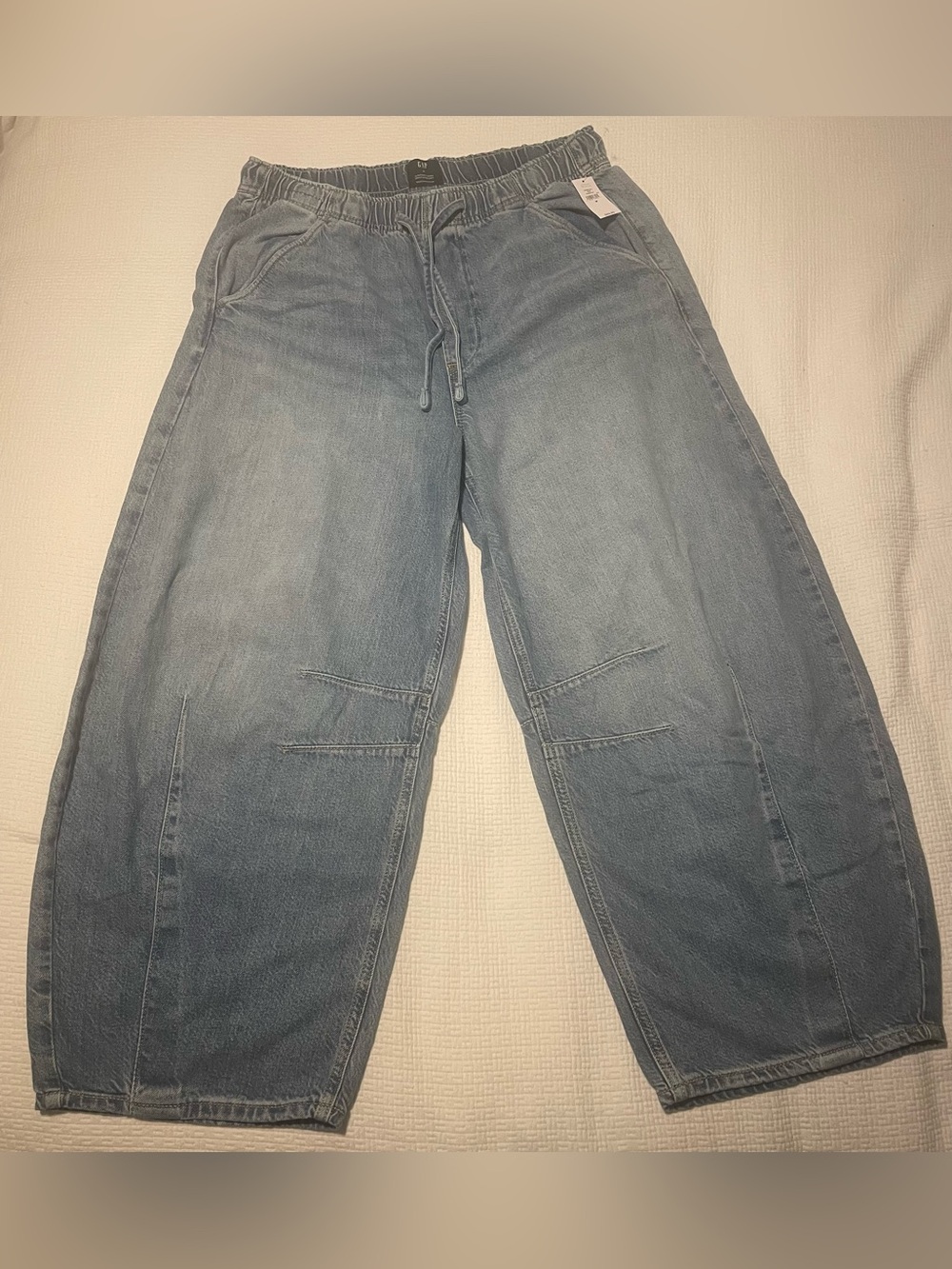 GAP Relaxed Wide-Leg Drawstring Jeans - Light Blue